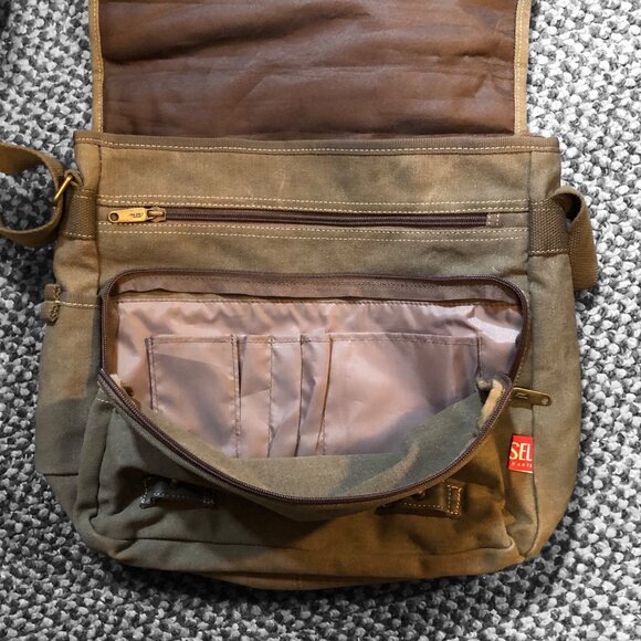DIESEL Military-Style Messenger Bag Y2K Canvas Utility Spare Parts - Khaki Green - Picture 4 of 7